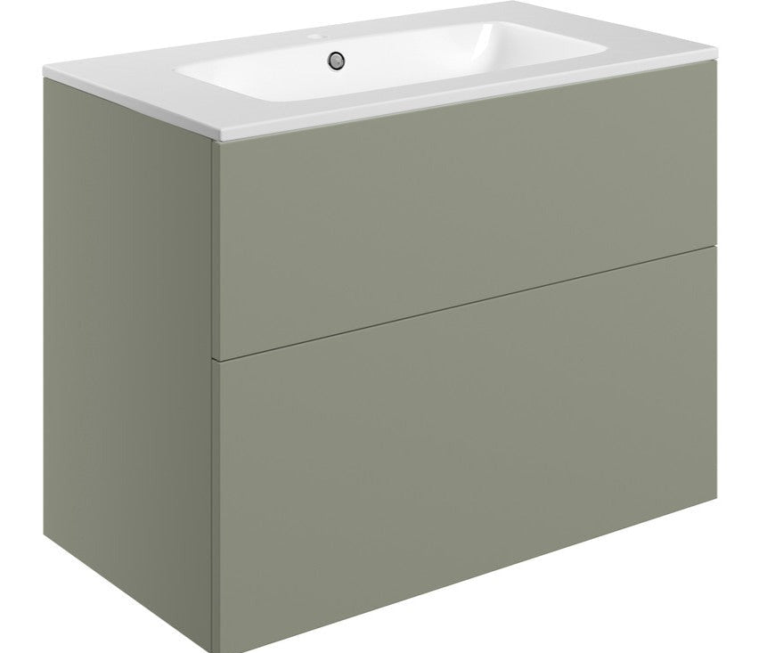 Monastrell 815mm Wall Hung 2 Drawer Basin Unit & Basin - Matt Olive Green