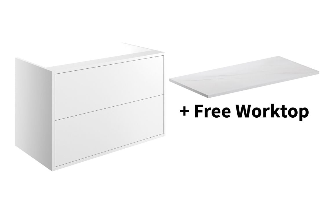 Tinto 900mm 2 Drawer Wall Hung Basin Unit & Marble Worktop - Matt White