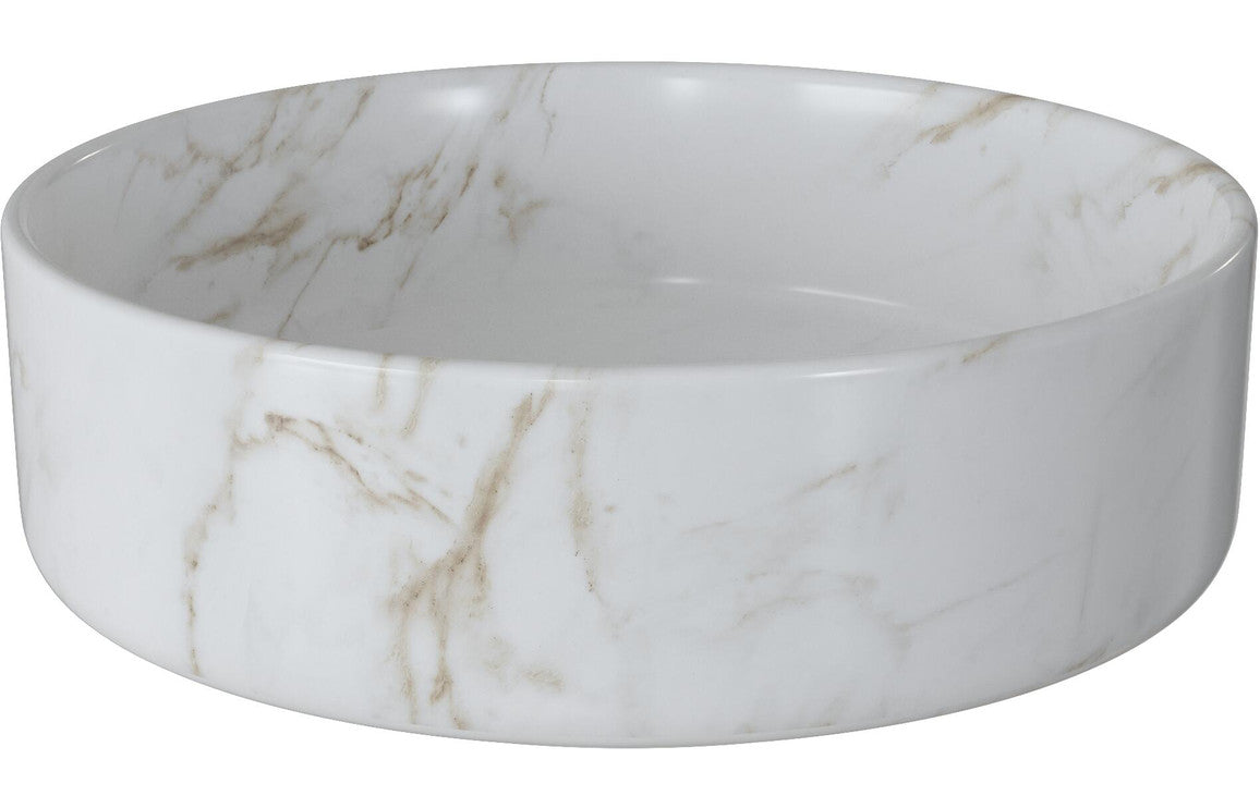 Lennox 355mm Ceramic Round Washbowl & Waste - Marble Effect