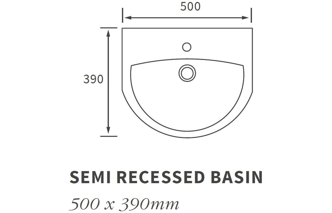 Tammy 500x390mm 1TH Semi Recessed Basin