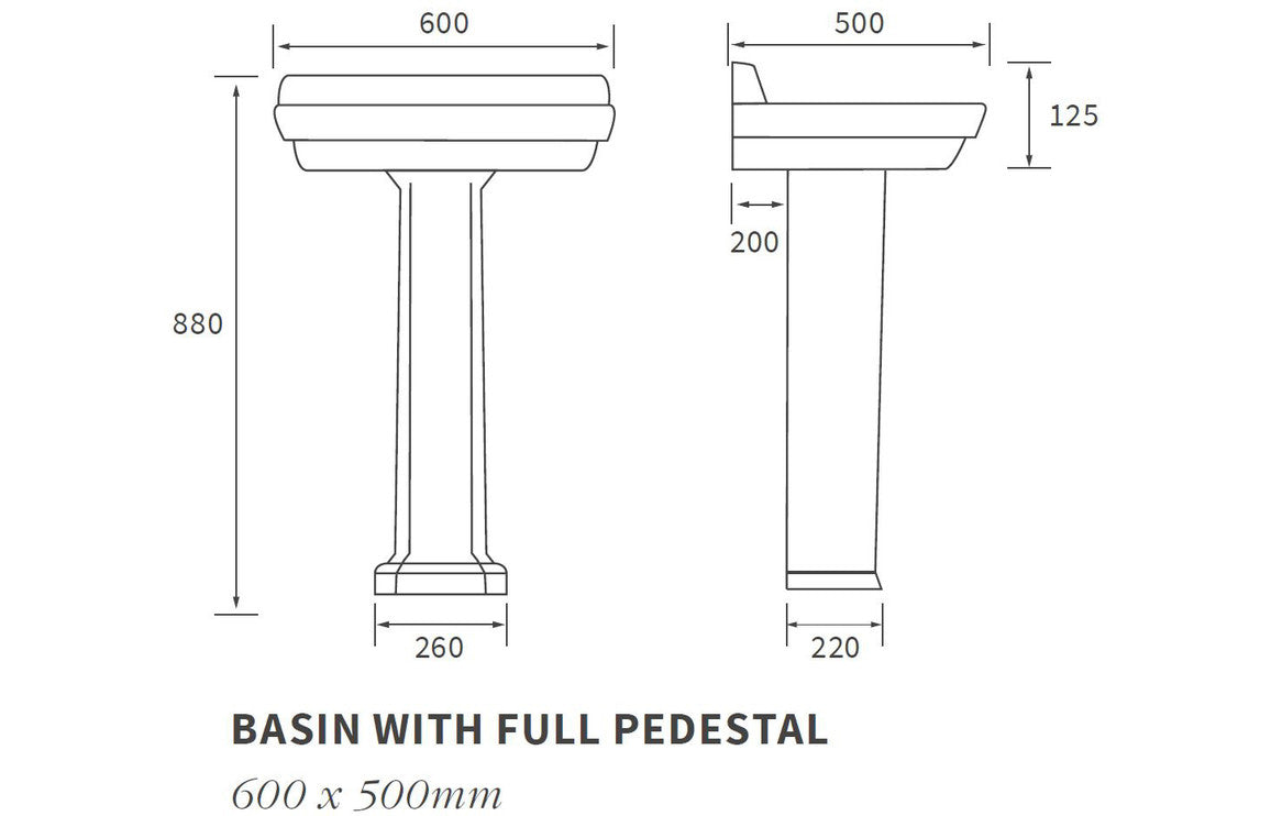 Sheridan 600x500mm Basin & Full Pedestal