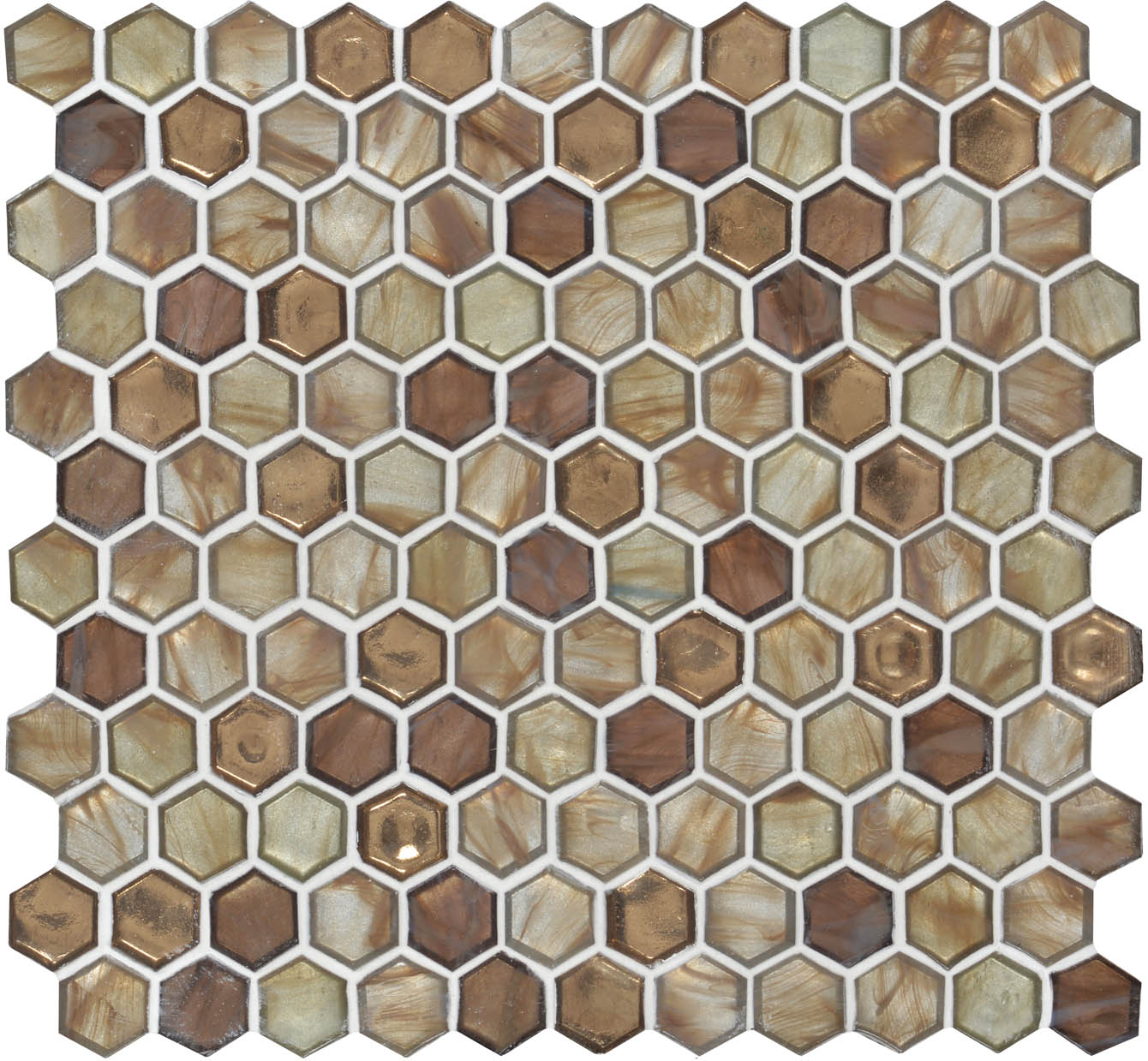 Dispur Hexagon Taupe Glass Mosaic Wall Tile 29x28cm