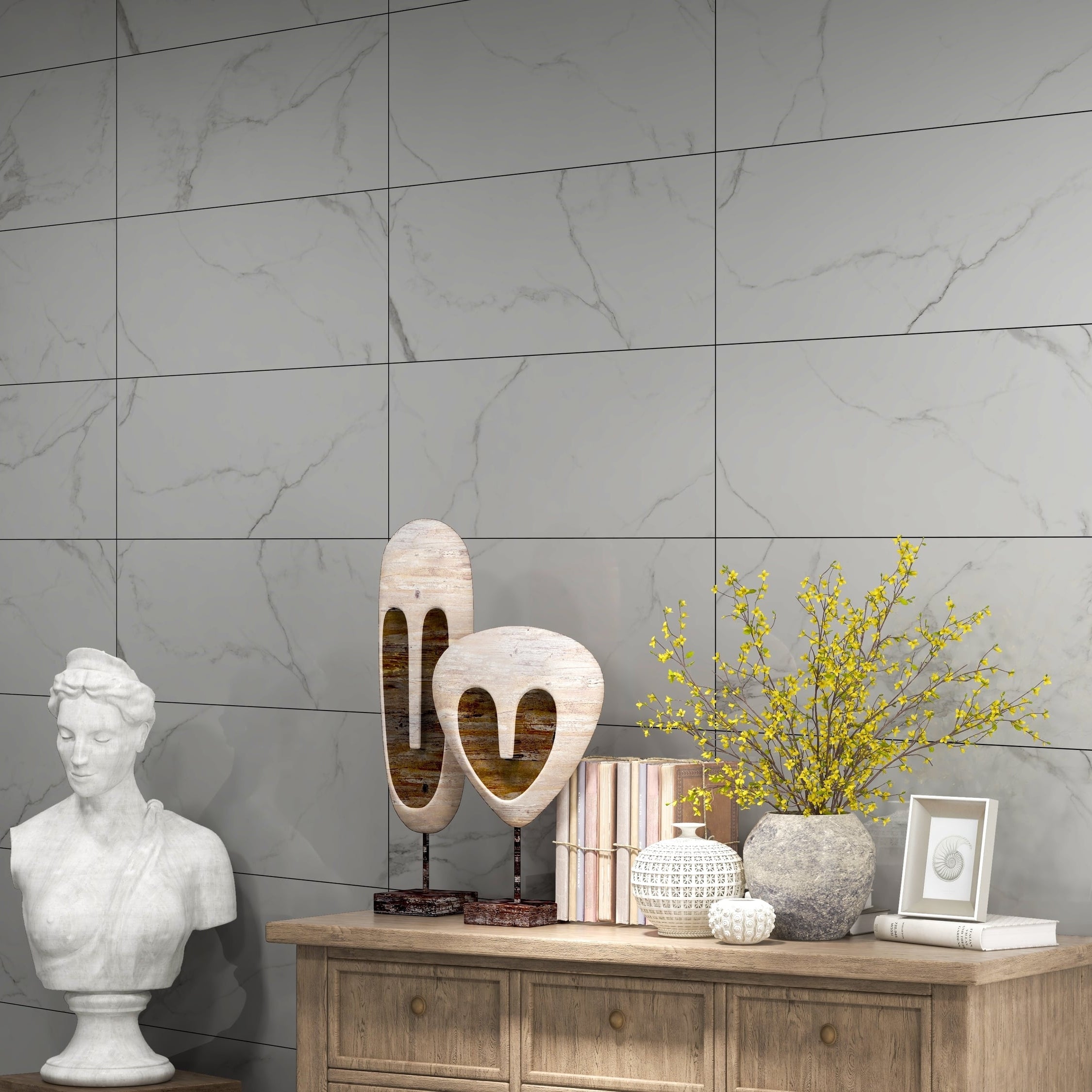 Emma Marble Effect Polished Porcelain Tile 30x60cm