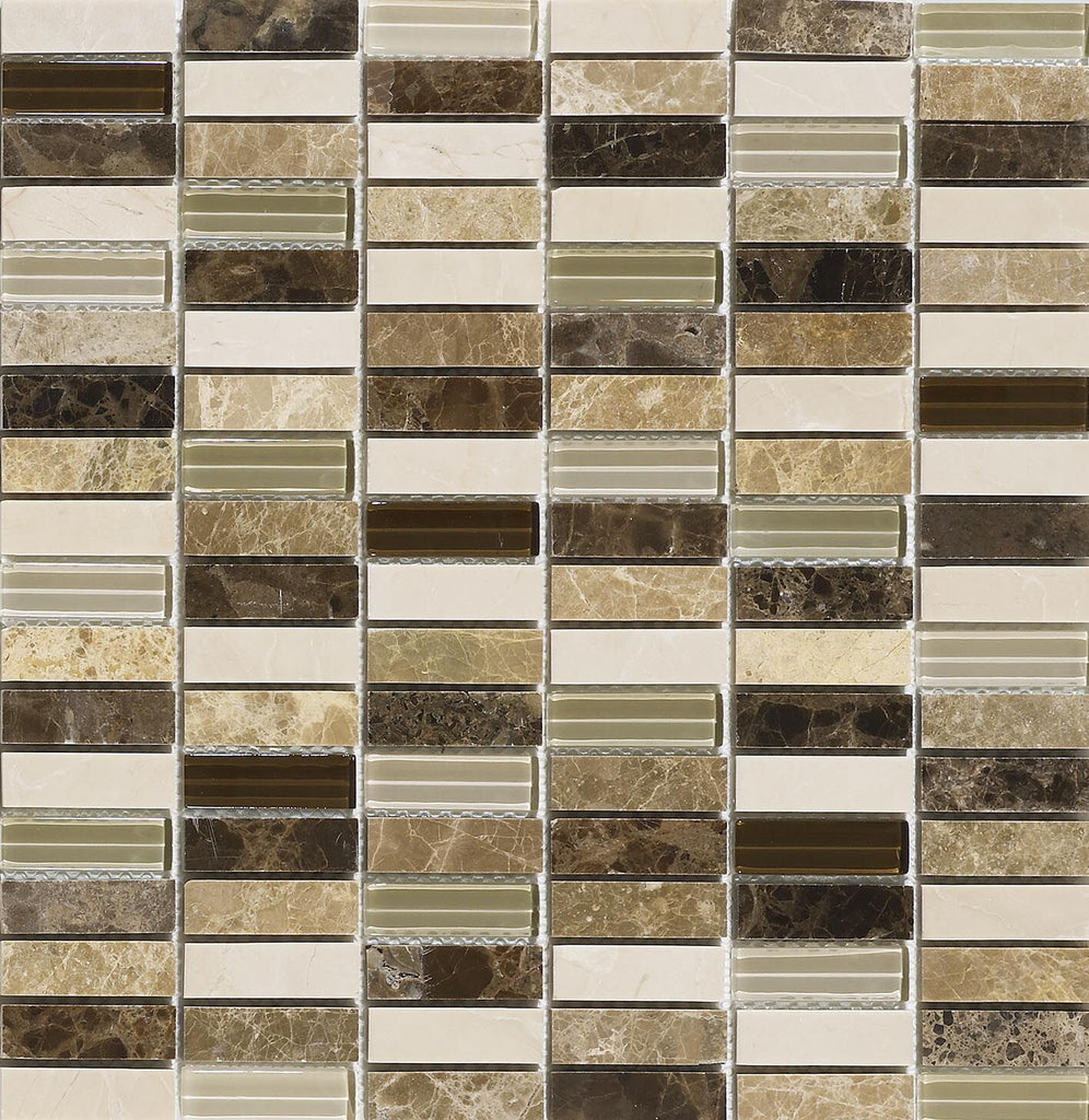 Emperador Brown Glass/Stone Mix Mini Brick Mosaic 15x50mm-Verona-G30159W