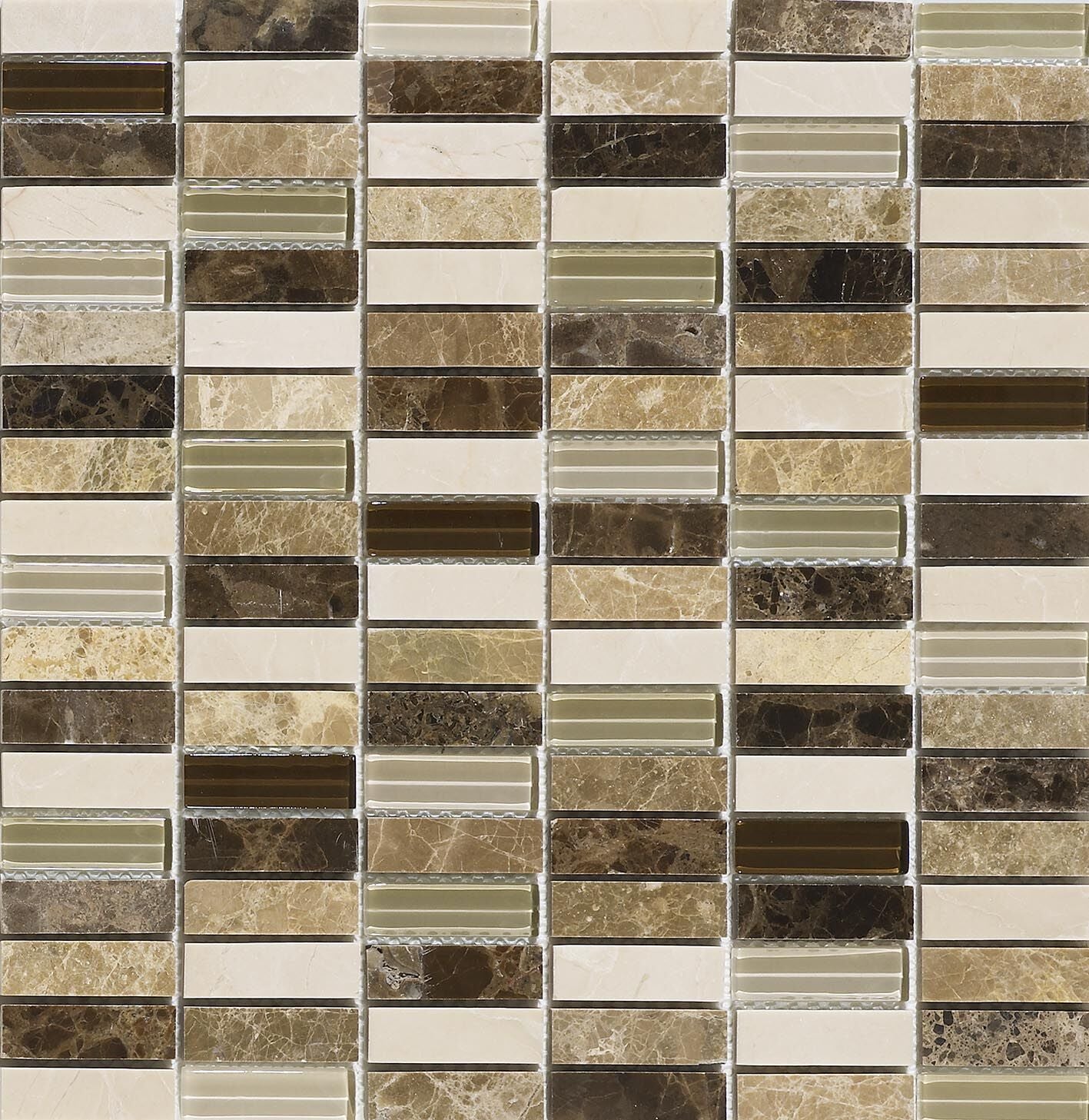 Emperador Brown Glass/Stone Mix Mini Brick Mosaic 15x50mm-Verona-G30159W