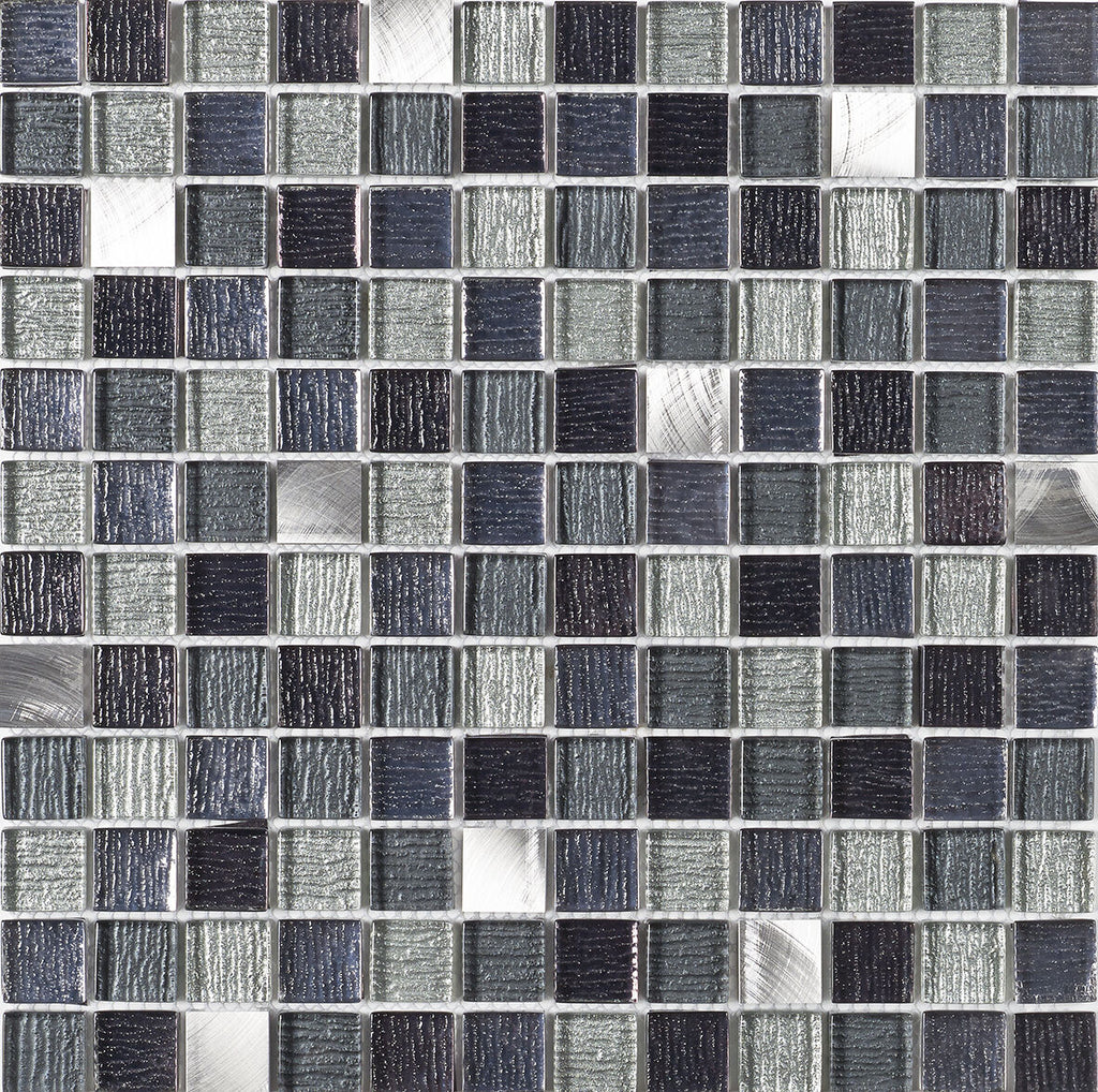 Galactic Black Glass & Metal Mix Mosaic 23x23mm-Verona-G30216