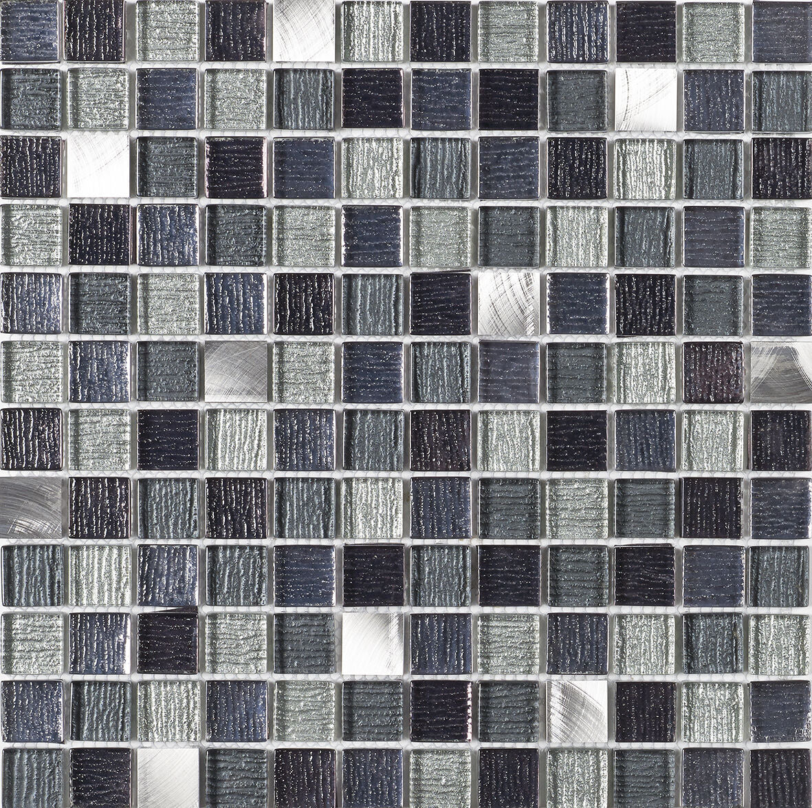 Galactic Black Glass & Metal Mix Mosaic 23x23mm-Verona-G30216