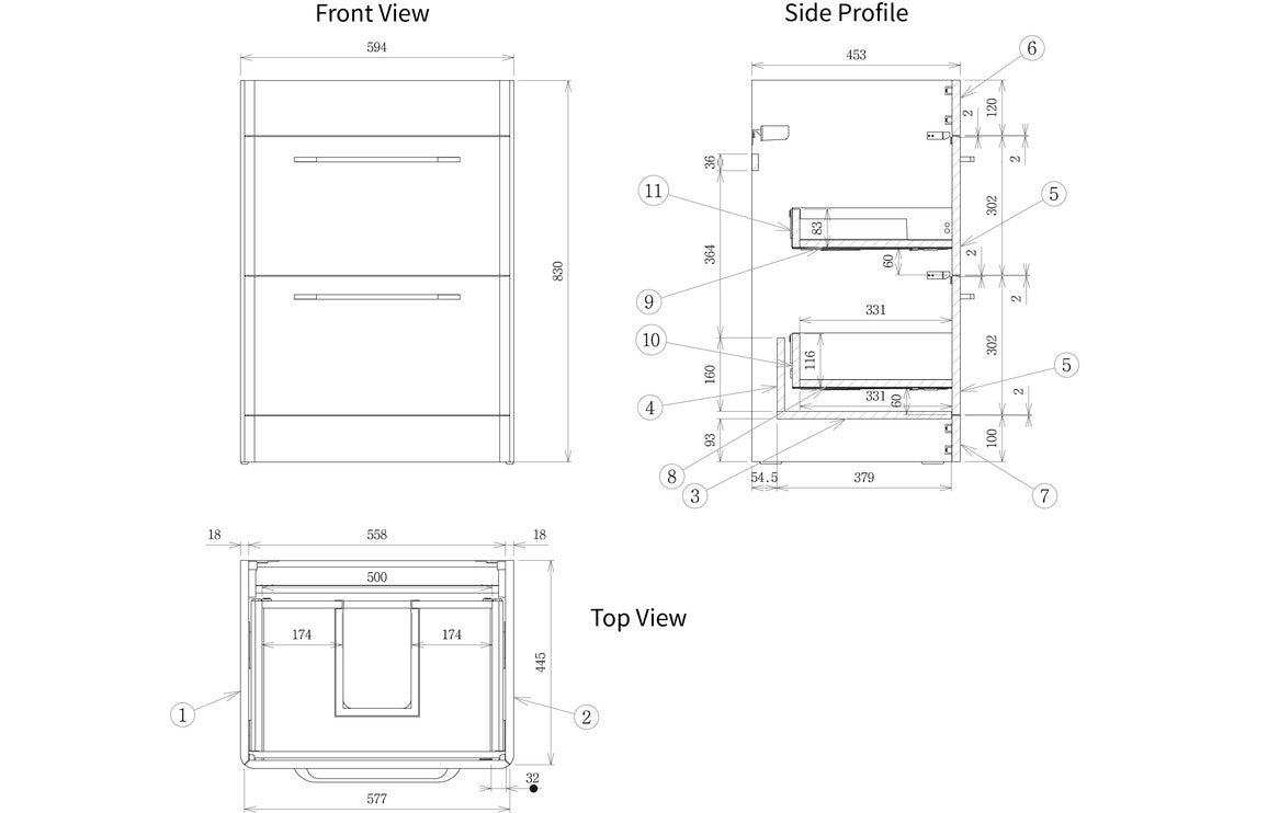 Grossi 610mm 2 Drawer Floor Unit & Basin - White Gloss