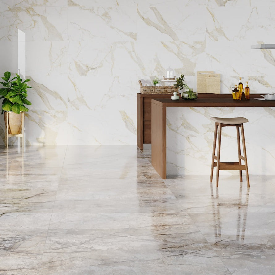 Magical Gold Calacatta Marble Effect Polished Porcelain Tile 60x120cm