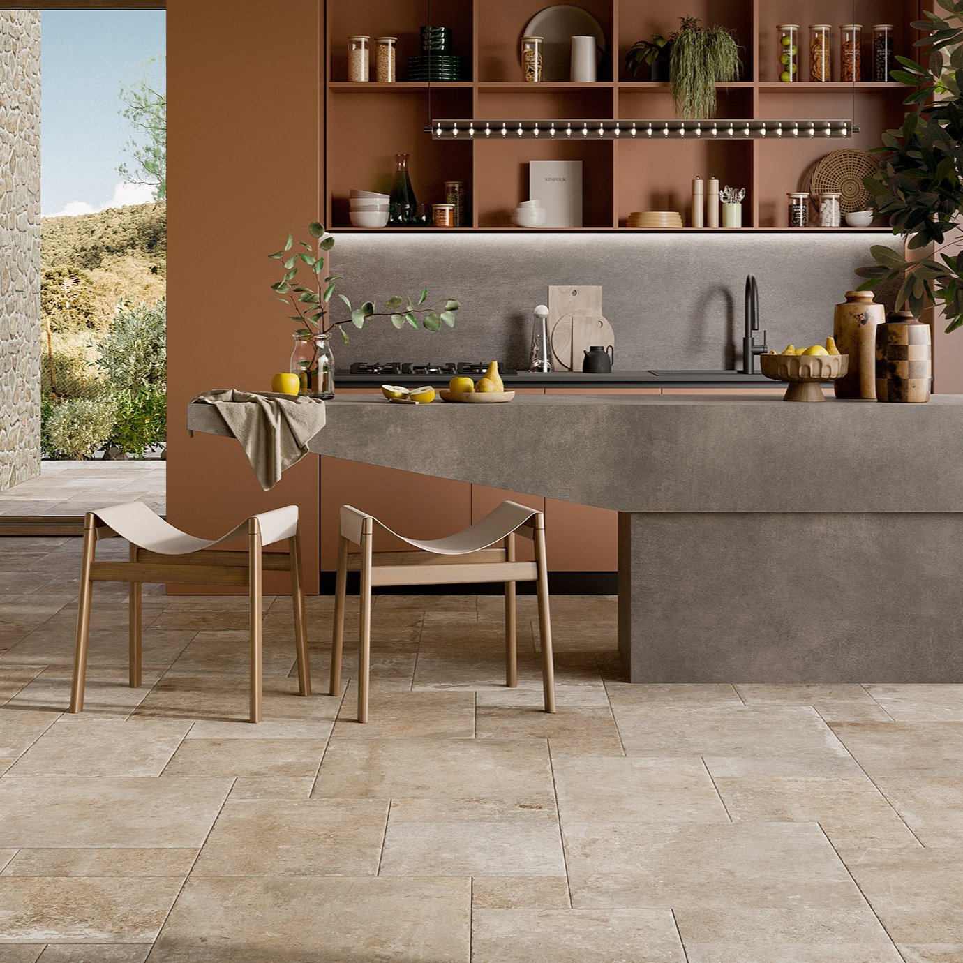 Sandringham Beige Stone Effect Modular Porcelain Floor TIle Set