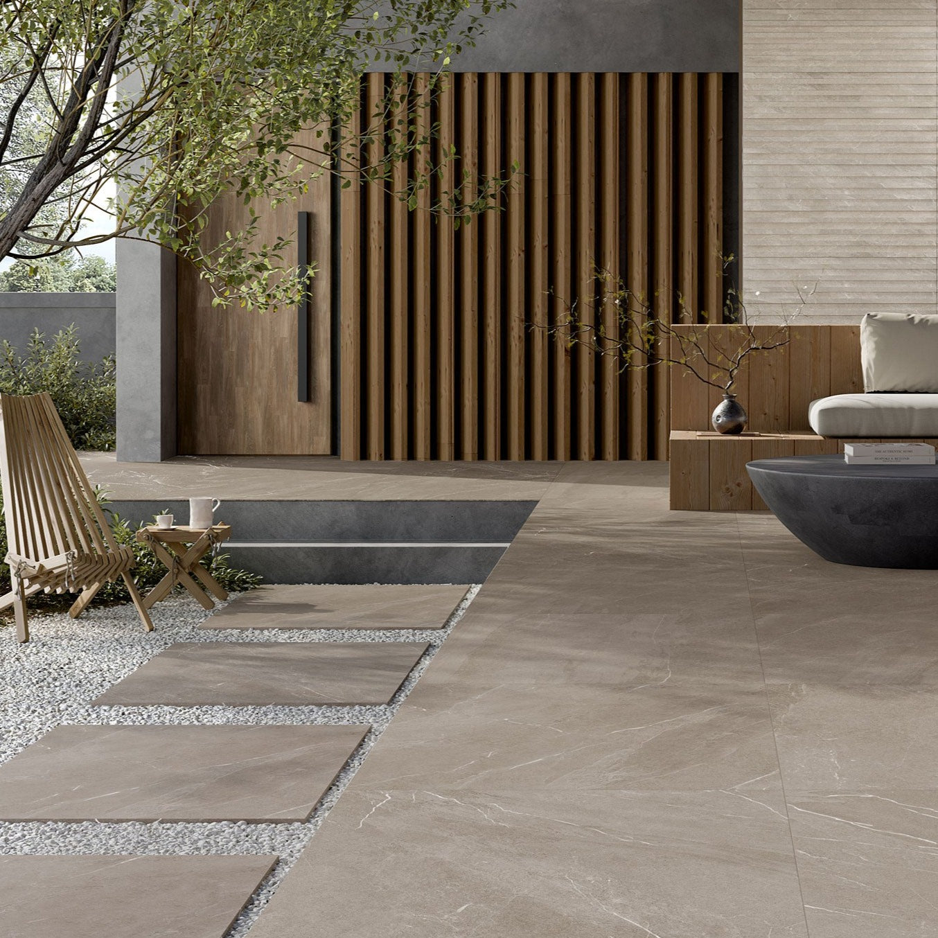 Rondine Angers Taupe Stone Effect 20mm Outdoor Italian Porcelain Slab Tile 100x100cm