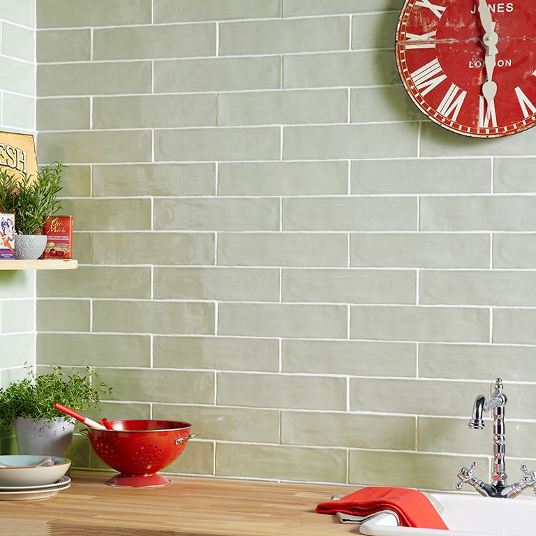 Handmade Wild Sage Ceramic Wall Tile 7.5x30cm