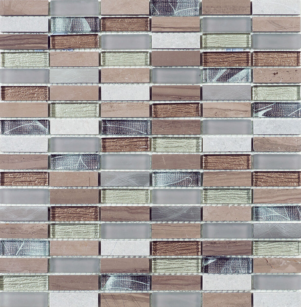 Heydon Beige Mix Stone/Glass & Metal Linear Mosaic15x48mm-Verona-G30210