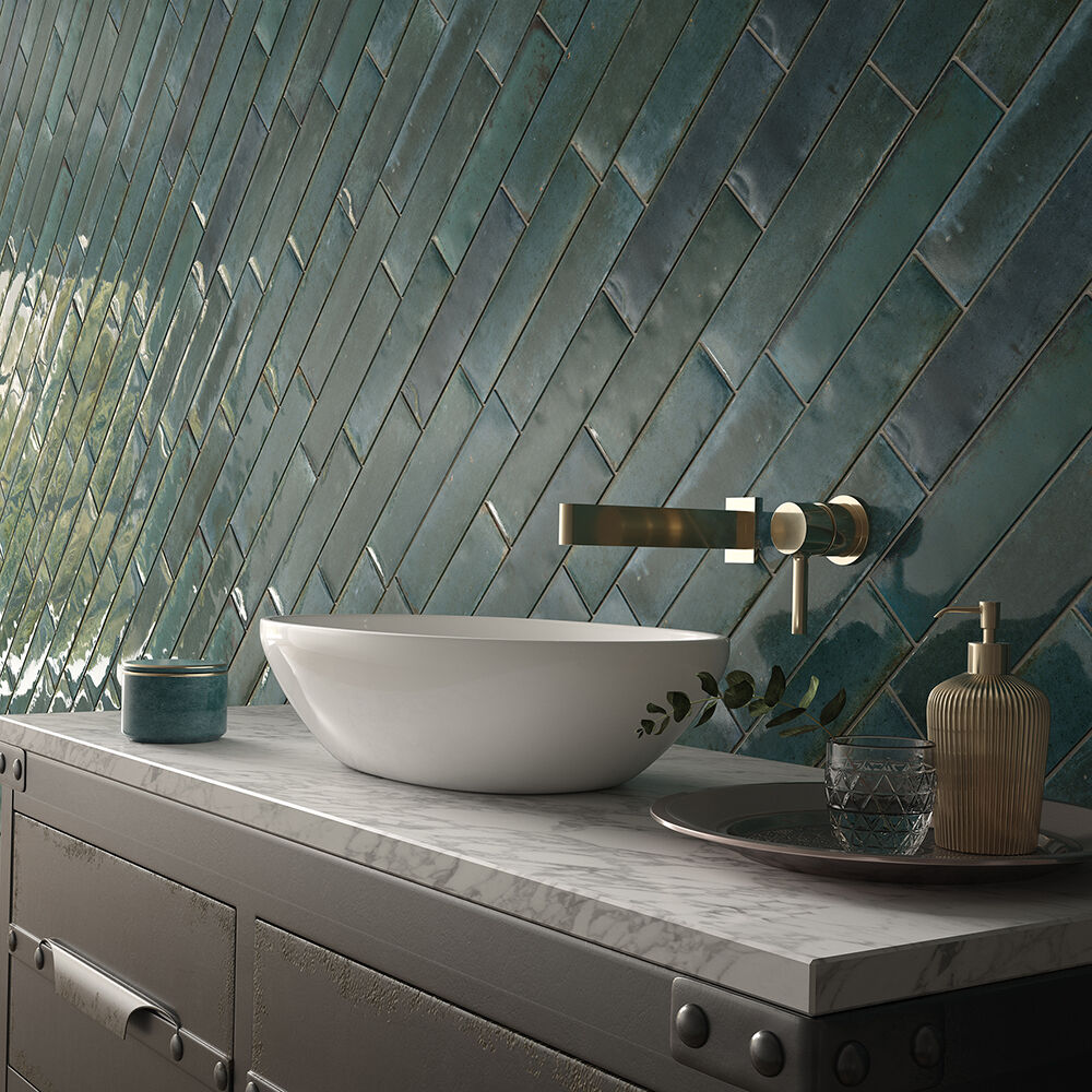 Hope Blue Gloss Ceramic Wall Tile 7.5x30cm-Verona-P11062