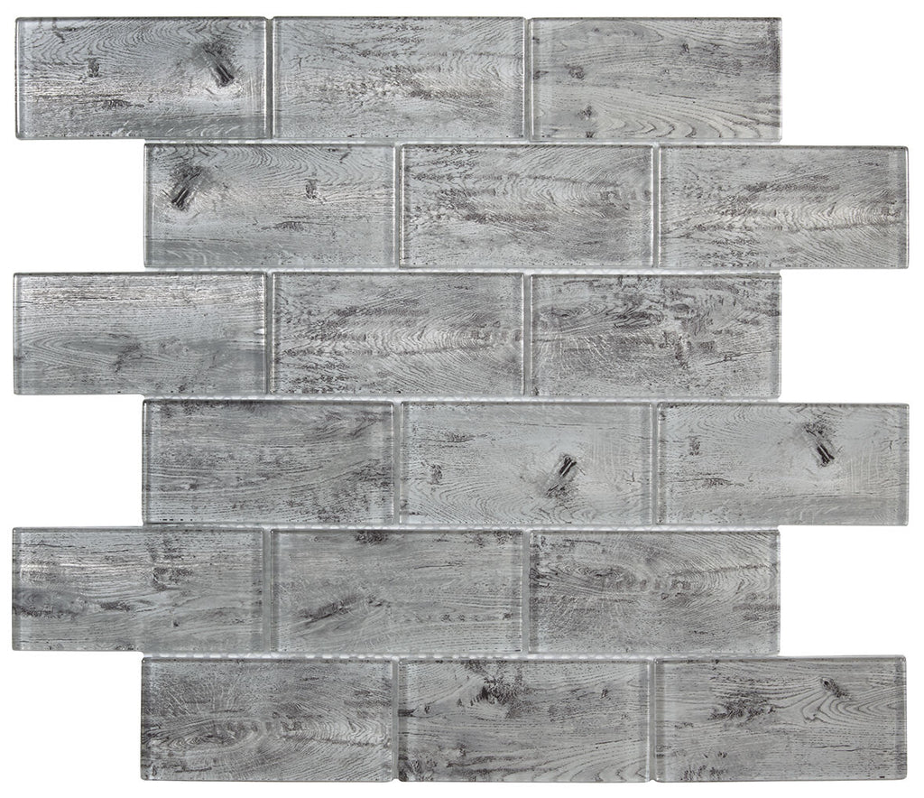 Horizon Silver Wood Effect Glass Brick Mosaic 48x98mm-Verona-G30237