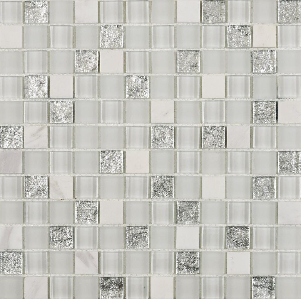 Hutton White/Silver Glass & Stone Mix Mosaic 23x23mm-Verona-G30227
