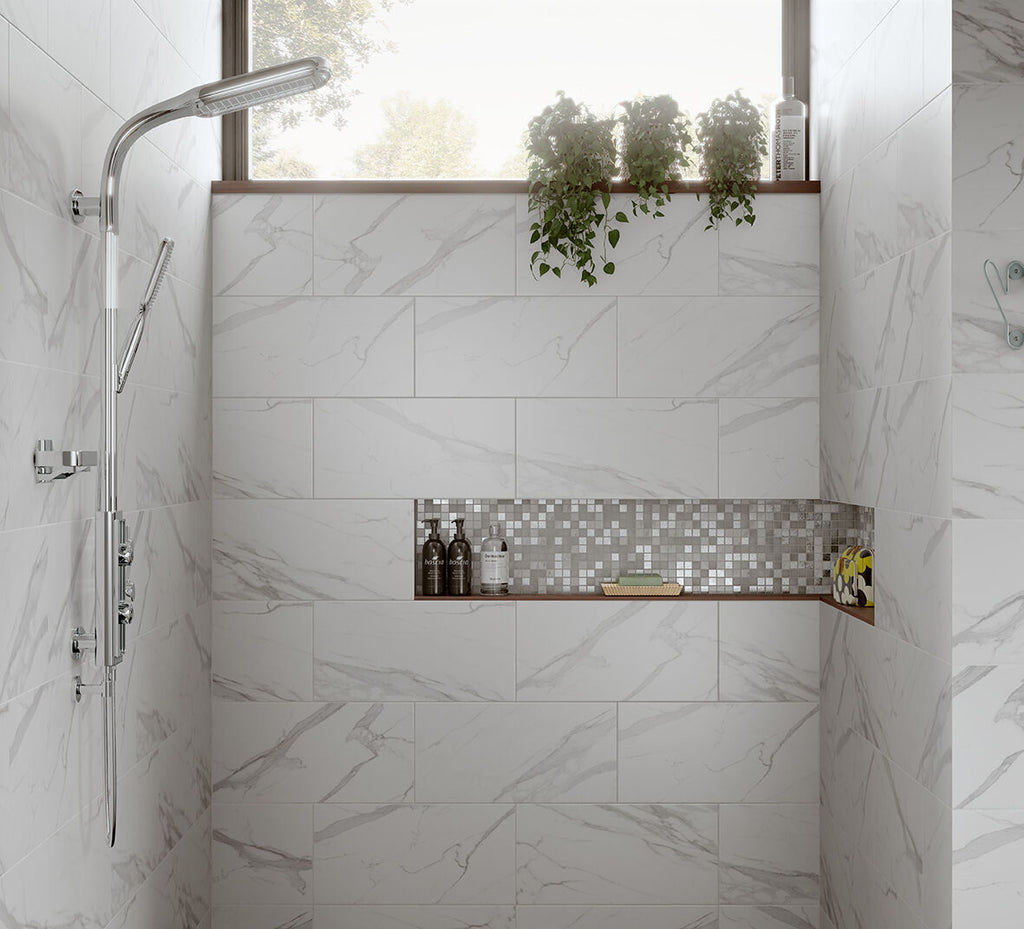 Hutton White/Silver Glass & Stone Mix Mosaic 23x23mm-Verona-G30227