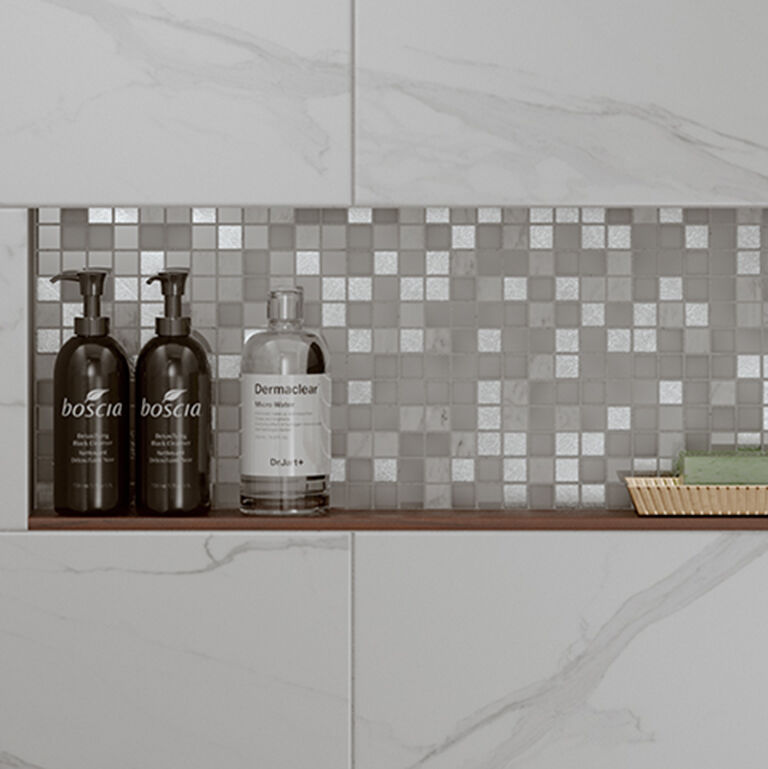 Hutton White/Silver Glass & Stone Mix Mosaic 23x23mm-Verona-G30227