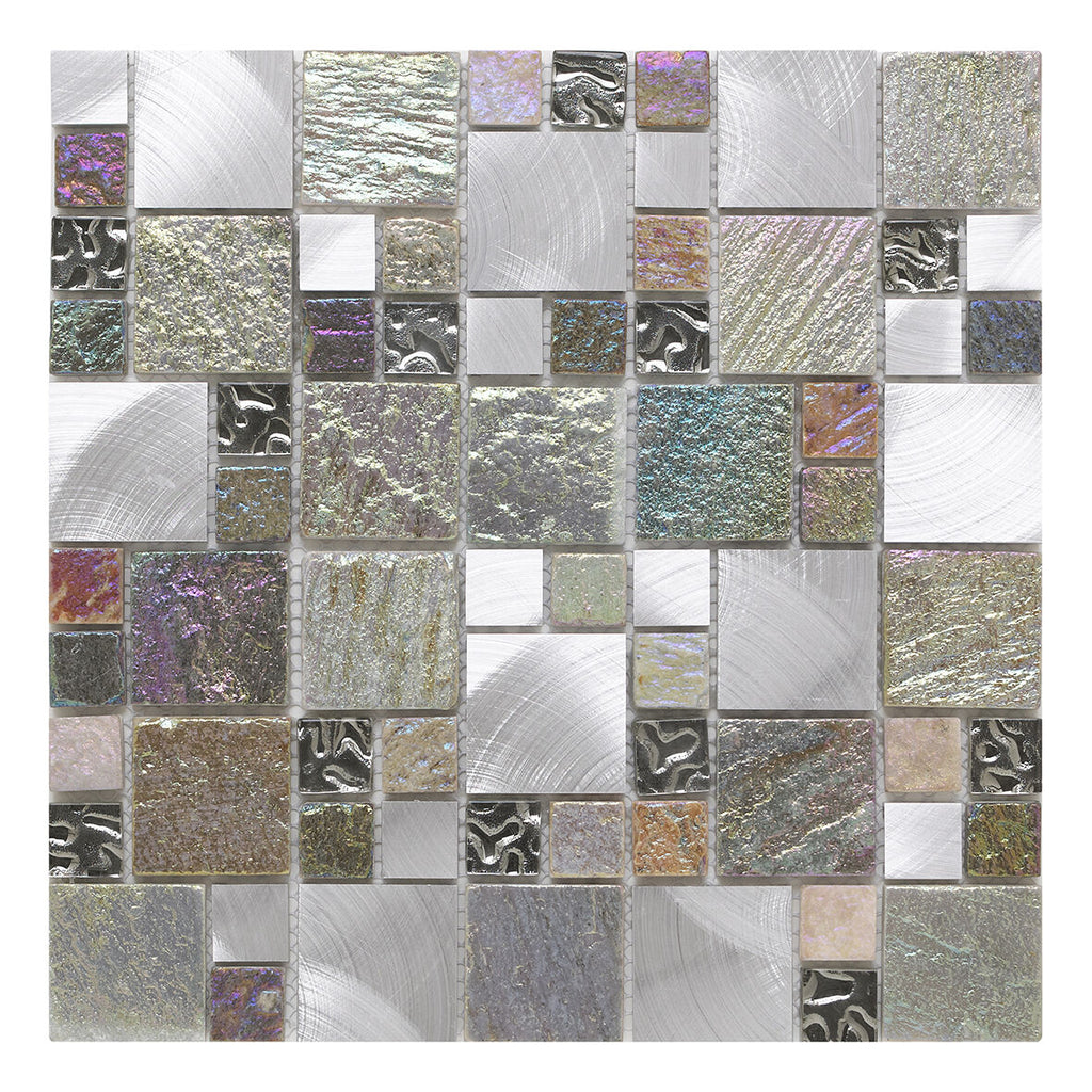 Iridescent Glass/Stone/Metal Mix Modular Mosaic-Verona-G30142