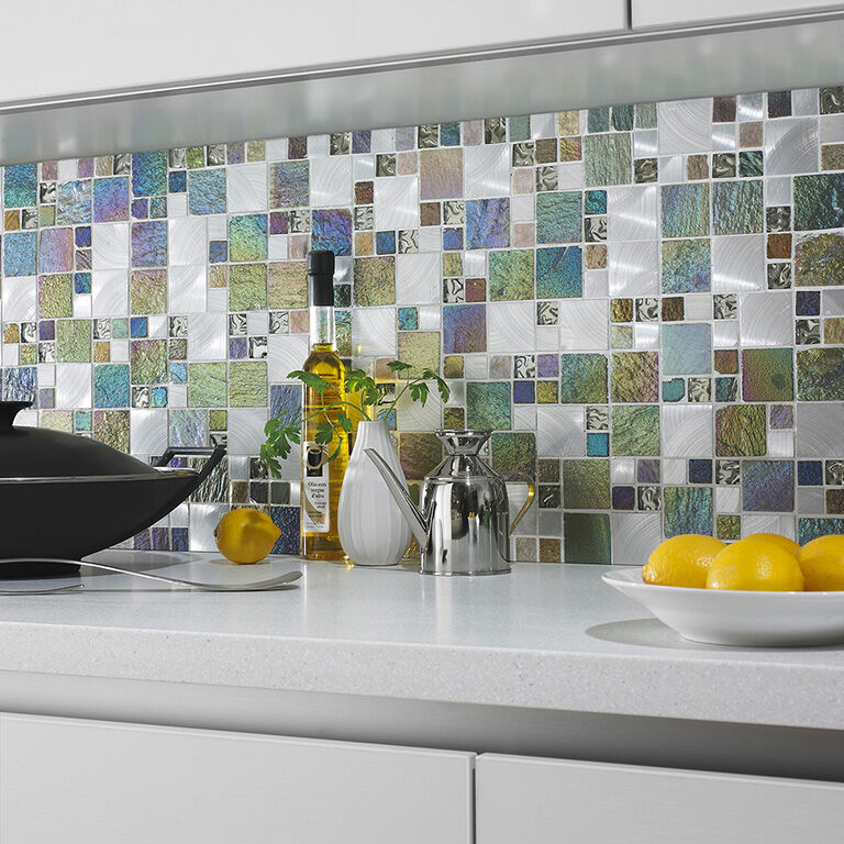 Iridescent Glass/Stone/Metal Mix Modular Mosaic-Verona-G30142