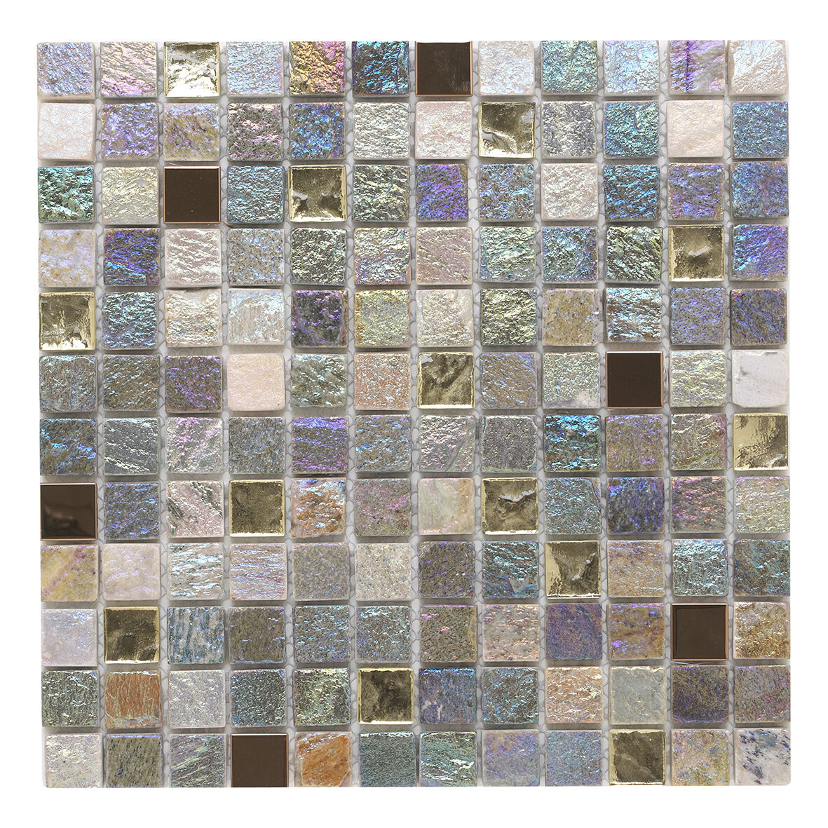 Iridescent Glass/Stone/Metal Mix Mosaic 23x23mm-Verona-G30145