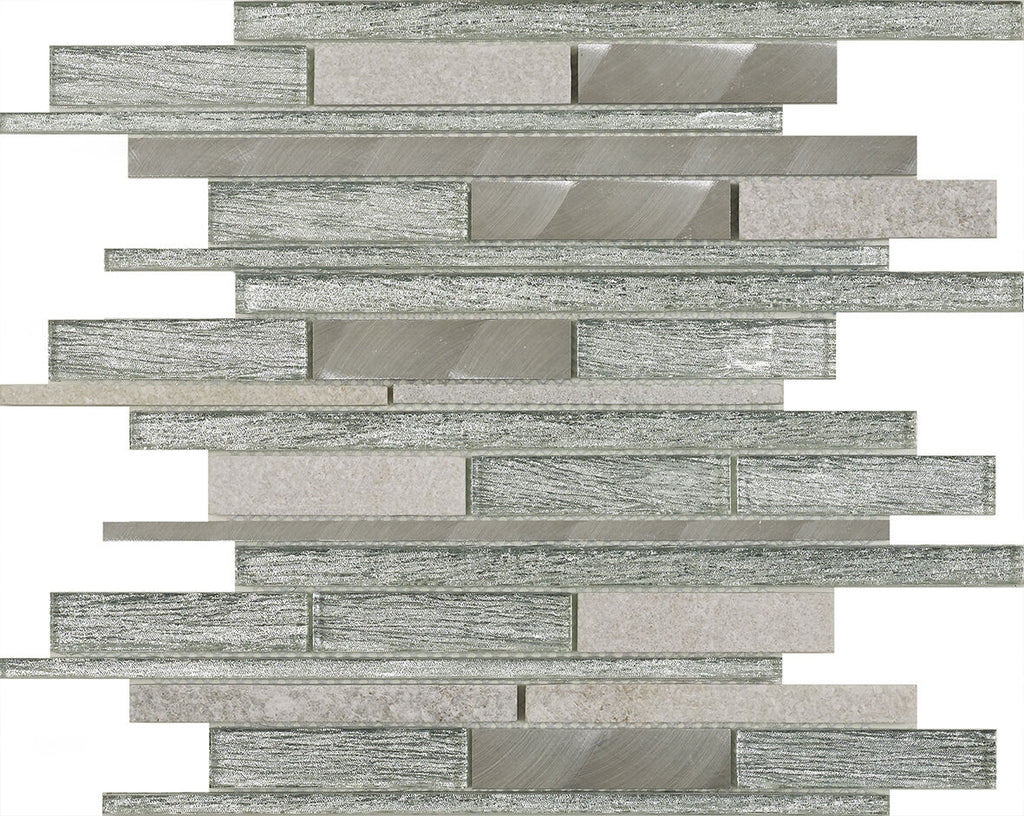 Kenton Silver Glass/Stone/Metal Mix Offset Linear Mosaic-Verona-G30226