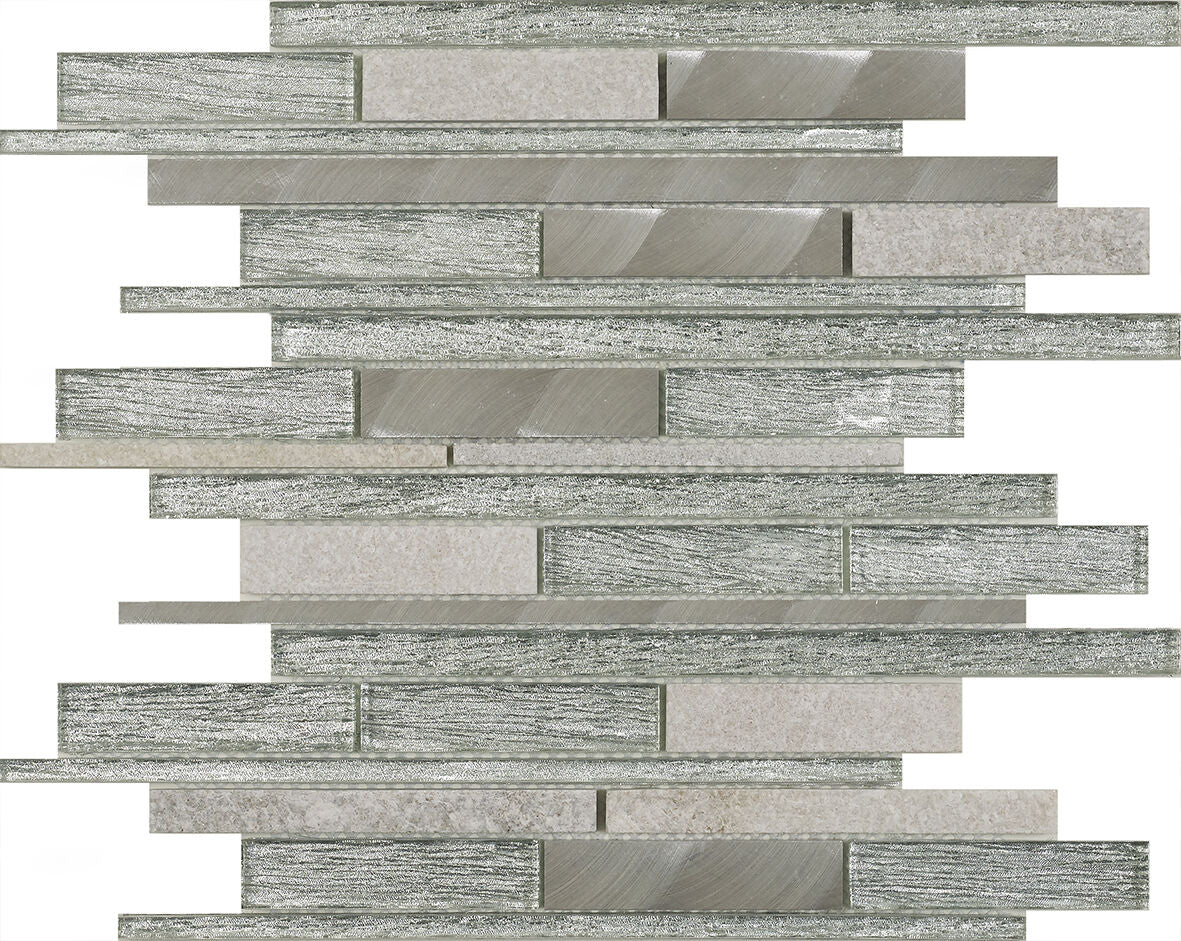 Kenton Silver Glass/Stone/Metal Mix Offset Linear Mosaic-Verona-G30226