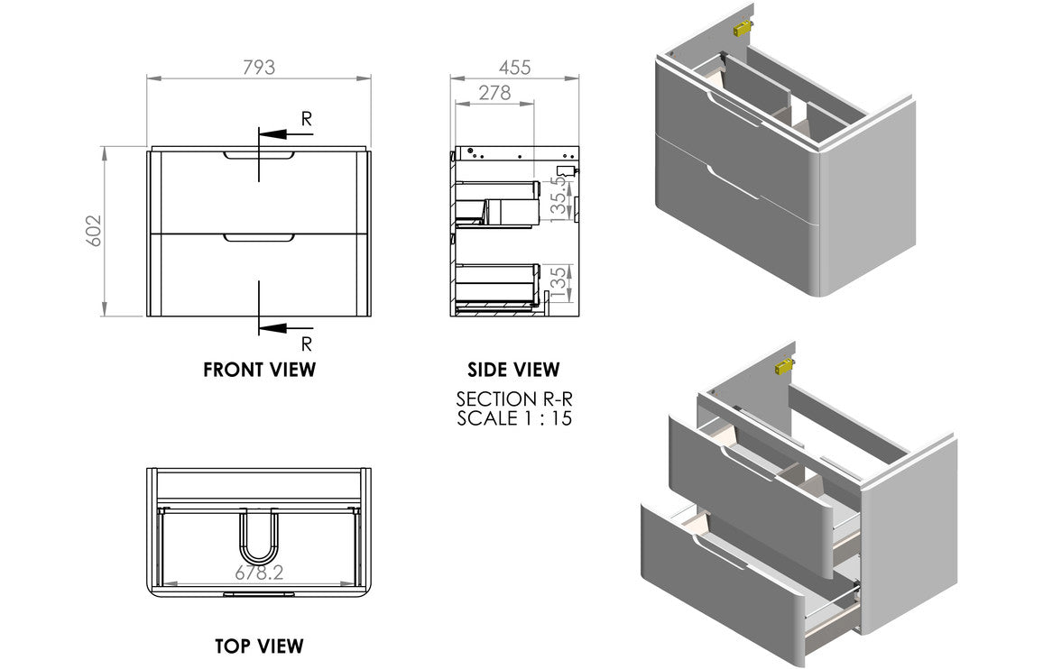 Muscat 800mm 2 Drawer Wall Hung Basin Unit - Matt Grey