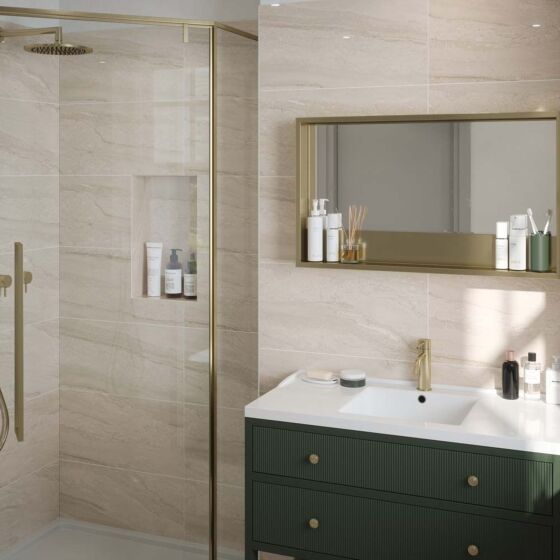 Laurent Beige Gloss Ceramic Marble Effect Wall Tile 30x60cm