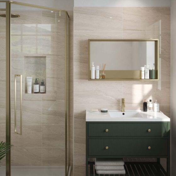 Laurent Beige Gloss Ceramic Marble Effect Wall Tile 30x60cm
