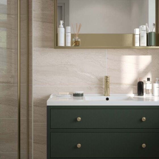 Laurent Beige Gloss Ceramic Marble Effect Wall Tile 30x60cm