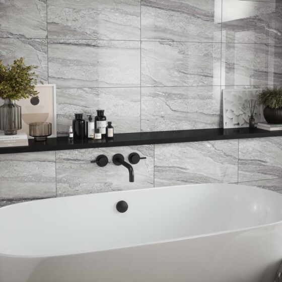 Laurent Grey Gloss Ceramic Marble Effect Tile 30x60cm-Verona-P12880