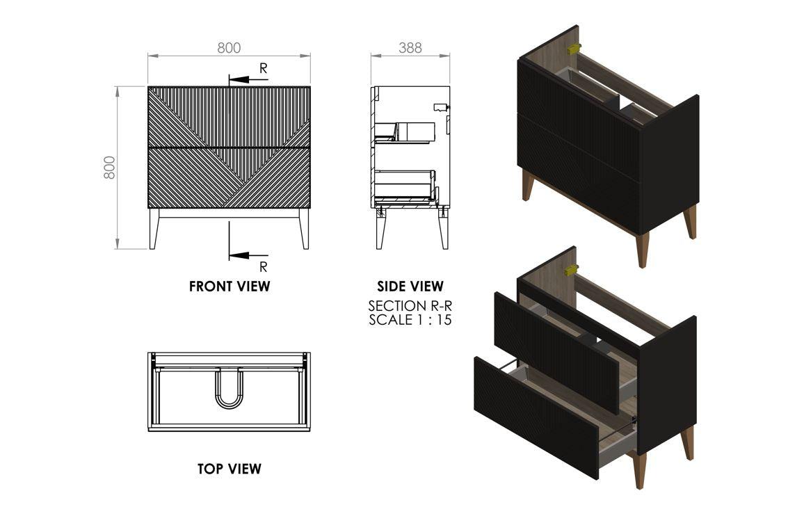 Lines 815mm Floor Standing 2 Drawer Basin Unit & Basin