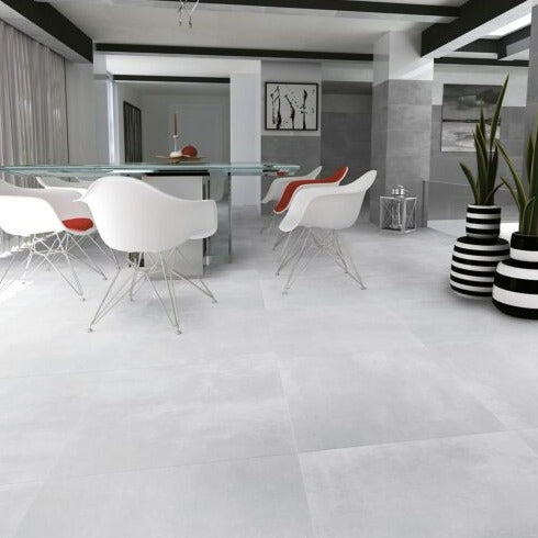 Loft White XL Concrete Effect Porcelain Tile 80x80cm-Verona-P12841