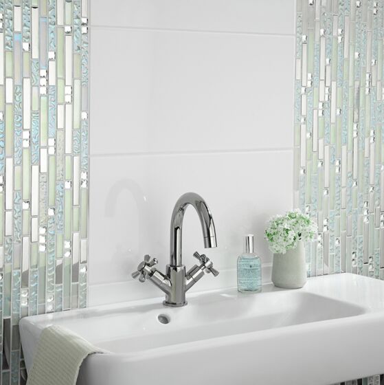 Lush Pearlescent Glass, Metal & Mirror Mix Random Mosaic Wall Tile 30x30cm