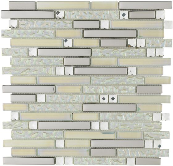 Lush Pearlescent Glass, Metal & Mirror Mix Random Mosaic Wall Tile 30x30cm