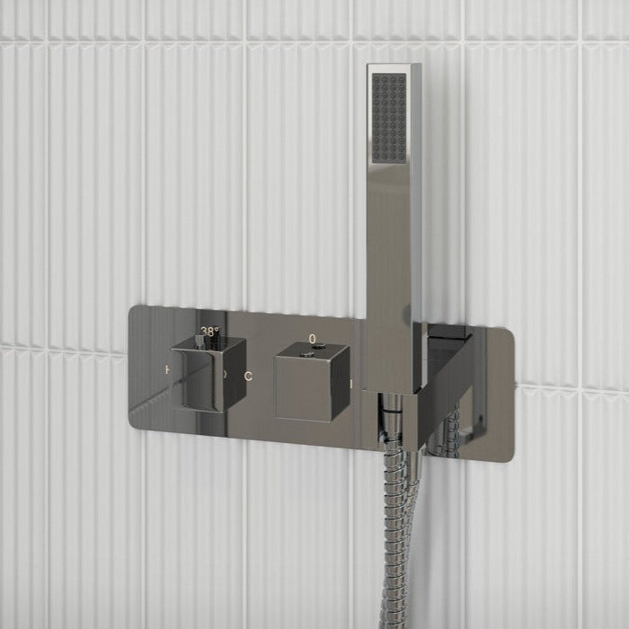 Raya Shower Pack Two - Two Outlet Twin Shower Valve with Handset & Brass Overhead