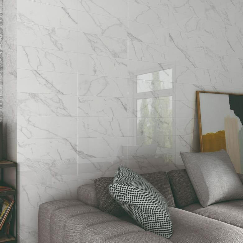 Memory White Marble Effect Ceramic Wall Tile 20x60cm