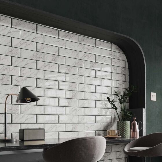 Metro Calacatta Marble Effect Wall Tile 10x30cm-Verona-P11544