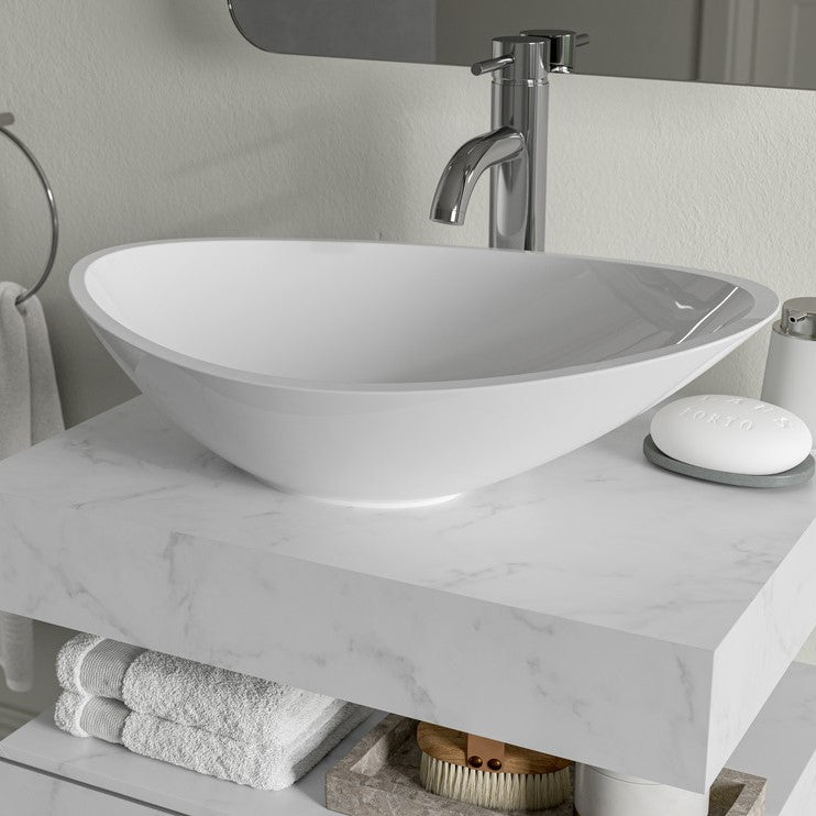 Earth 800mm Wall Hung White Marble Basin Shelf & Brushed Brass Bottle Trap