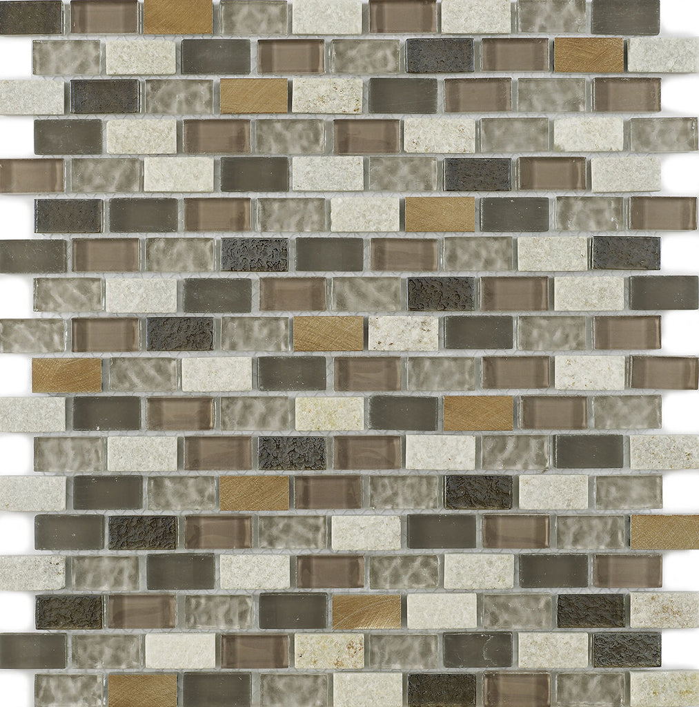 New York Beige Glass/Stone/ Metal Mix Mini Brick Mosaic 15x30mm-Verona-G30106