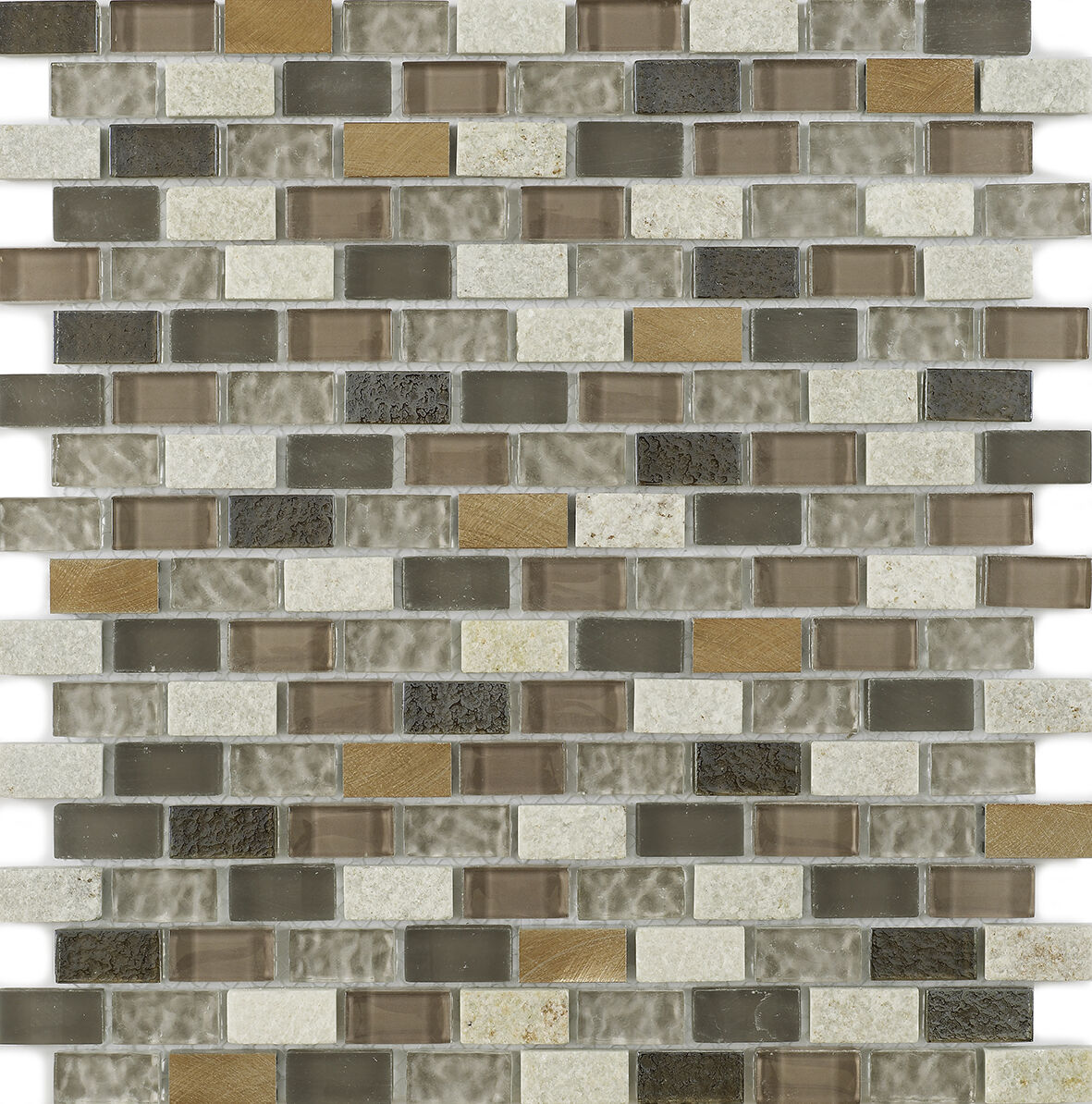 New York Beige Glass/Stone/ Metal Mix Mini Brick Mosaic 15x30mm-Verona-G30106