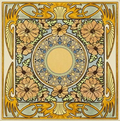 Original Style Artworks Alphonse Mucha Evening Reverie Single Floral Tile on County White
