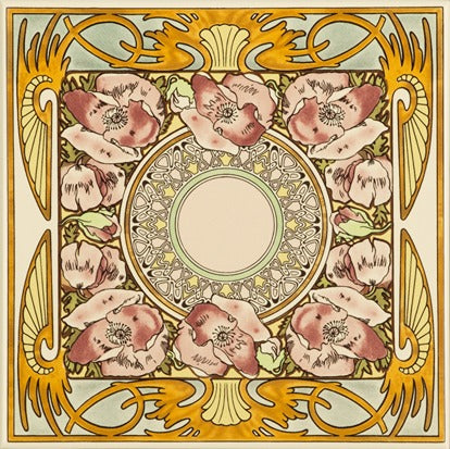 Original Style Artworks Alphonse Mucha Nocturnal Slumber Single Floral Tile on County White