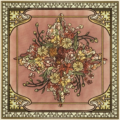 Original Style Artworks Alphonse Mucha Spring Single Floral Tile on County White