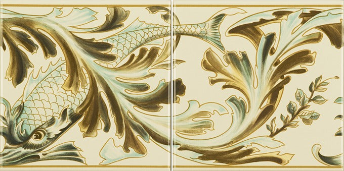 Original Style Artworks W B Simpson Fish Frieze 2-Tile Set on County White