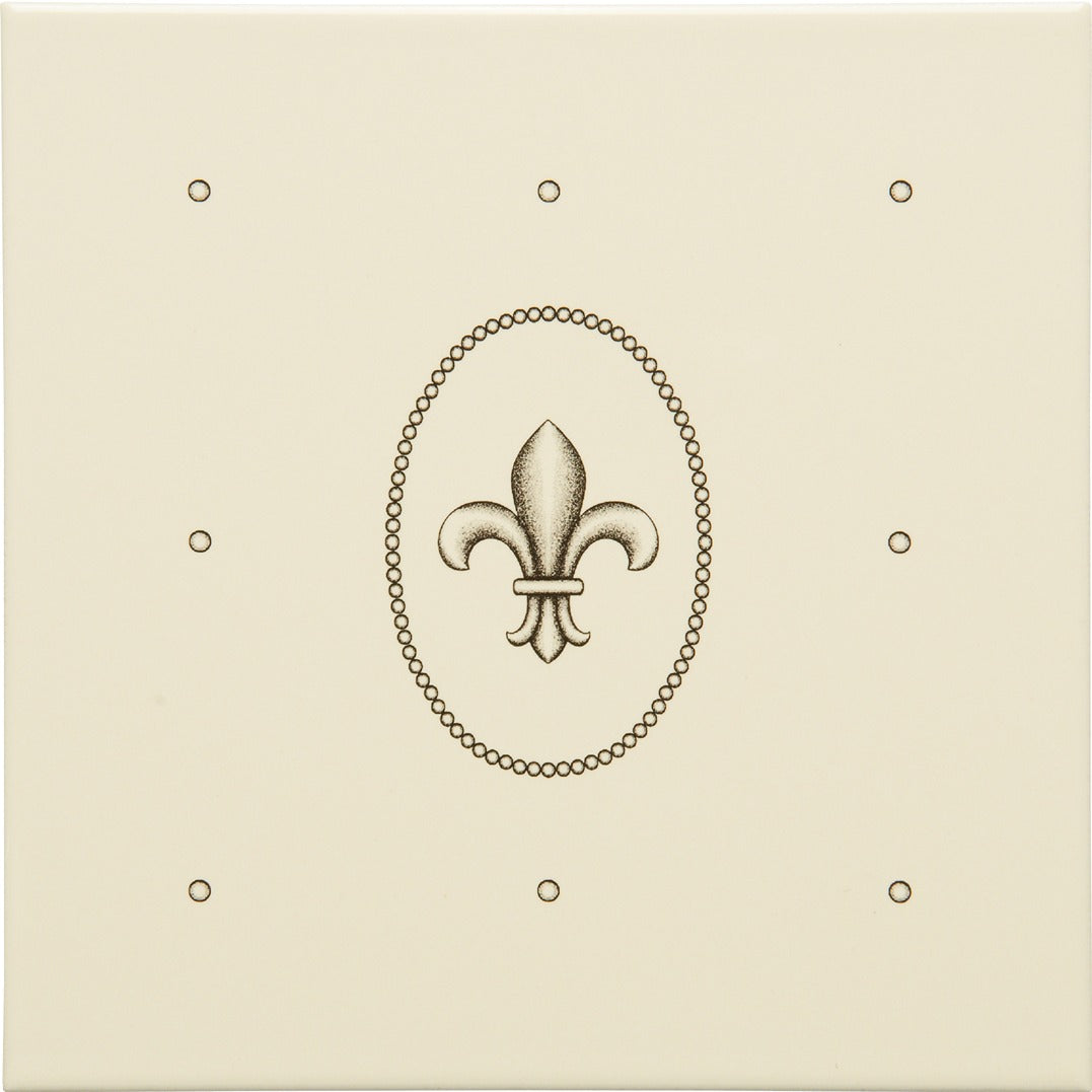Original Style Artworks Dot Cartouche With Fleur De Lis Charcoal Grey on County White