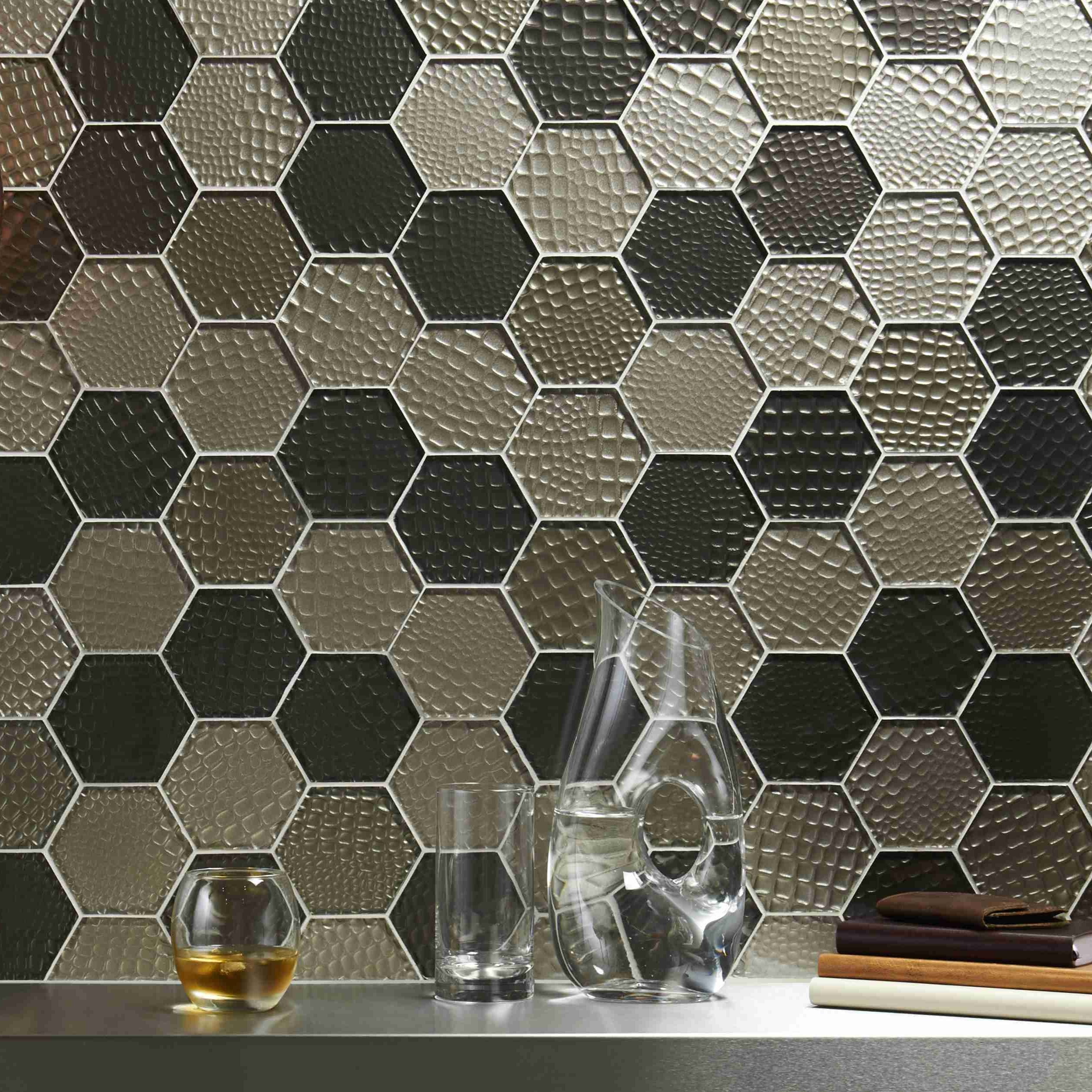 Original Style Glassworks Futura Sepia Textured Hexagon Mosaic Tile 30x30cm