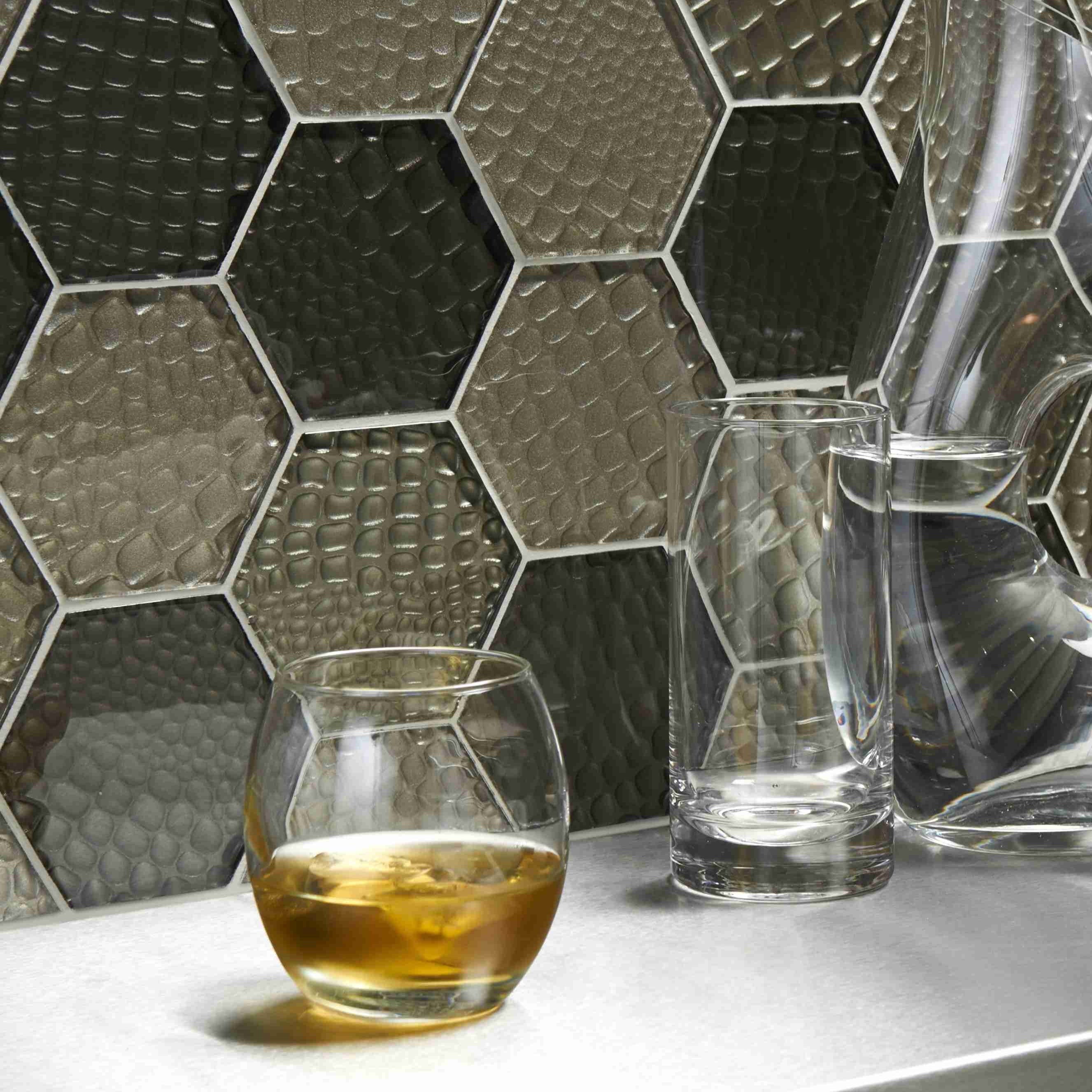 Original Style Glassworks Futura Sepia Textured Hexagon Mosaic Tile 30x30cm