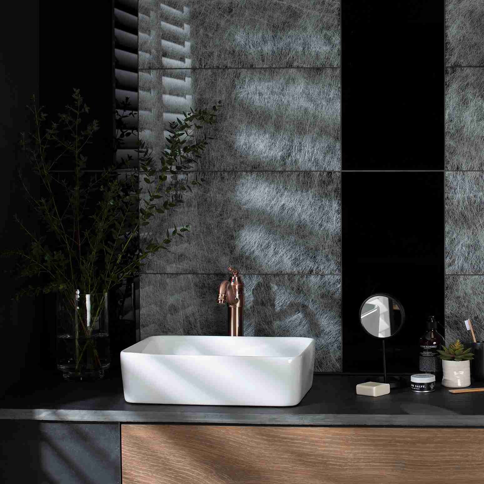 Оriginal Style Glassworks Spun Silk Silver on Black Tile 30x60cm